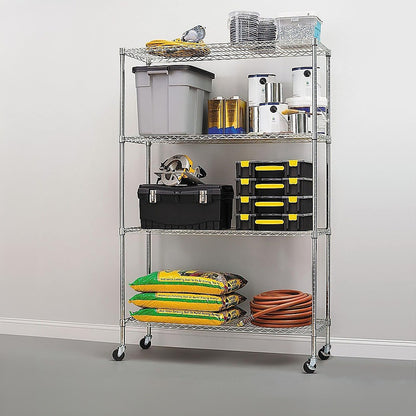 Modular Wire Storage 90x35cm Steel Shelving Chrome With Wheels For Garage Warehouse Or Kitchen Organisation V63-841141