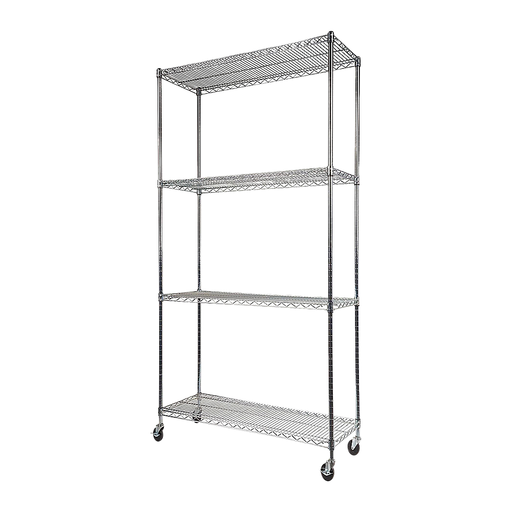 Modular Wire Storage 90x35cm Steel Shelving Chrome With Wheels For Garage Warehouse Or Kitchen Organisation V63-841141