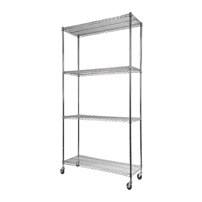 Modular Wire Storage 90x35cm Steel Shelving Chrome With Wheels For Garage Warehouse Or Kitchen Organisation V63-841141