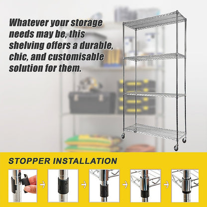 Modular Wire Storage 90x35cm Steel Shelving Chrome With Wheels For Garage Warehouse Or Kitchen Organisation V63-841141