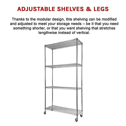 Modular Wire Storage 90x35cm Steel Shelving Chrome With Wheels For Garage Warehouse Or Kitchen Organisation V63-841141