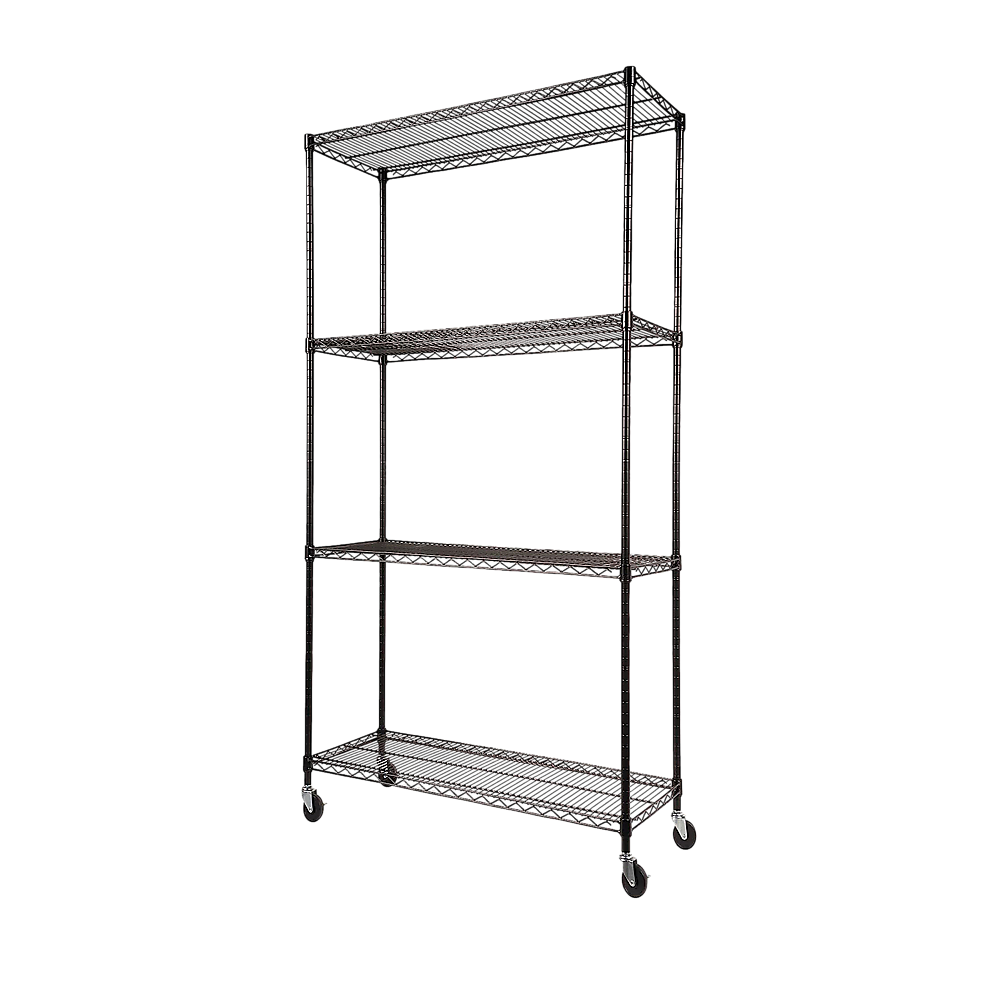 Modular Wire Storage 90x35cm Steel Shelving Black With Wheels For Garage Warehouse Or Kitchen Organisation V63-841151