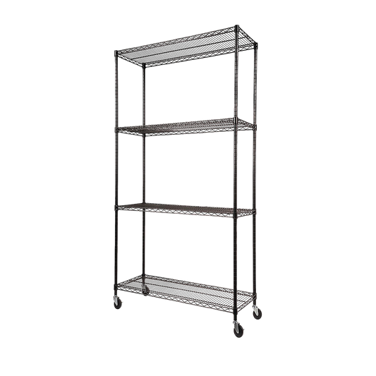 Modular Wire Storage 90x35cm Steel Shelving Black With Wheels For Garage Warehouse Or Kitchen Organisation V63-841151