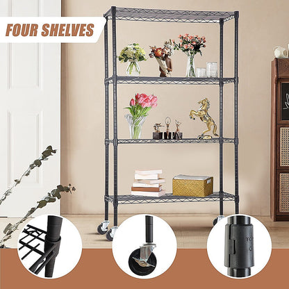 Modular Wire Storage 90x35cm Steel Shelving Black With Wheels For Garage Warehouse Or Kitchen Organisation V63-841151