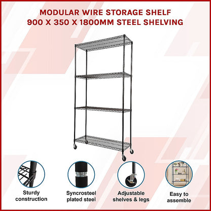 Modular Wire Storage 90x35cm Steel Shelving Black With Wheels For Garage Warehouse Or Kitchen Organisation V63-841151