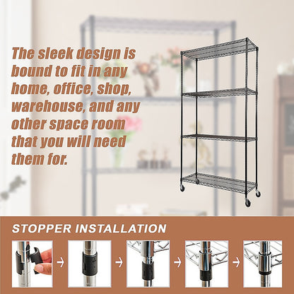 Modular Wire Storage 90x35cm Steel Shelving Black With Wheels For Garage Warehouse Or Kitchen Organisation V63-841151