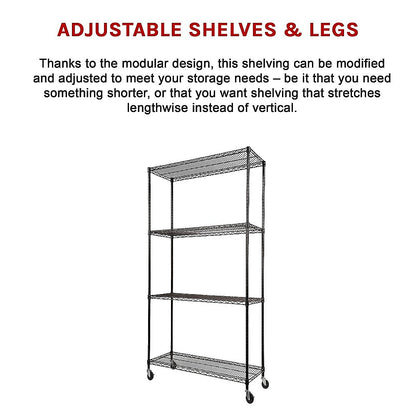 Modular Wire Storage 90x35cm Steel Shelving Black With Wheels For Garage Warehouse Or Kitchen Organisation V63-841151