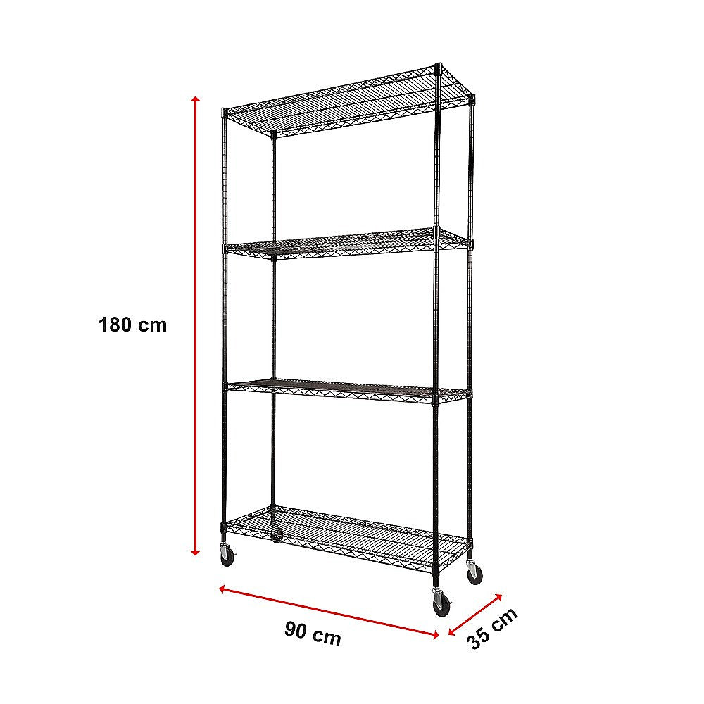 Modular Wire Storage 90x35cm Steel Shelving Black With Wheels For Garage Warehouse Or Kitchen Organisation V63-841151