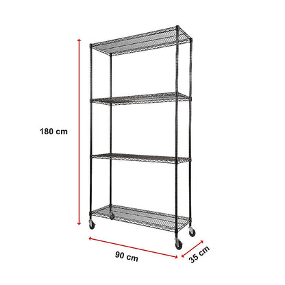 Modular Wire Storage 90x35cm Steel Shelving Black With Wheels For Garage Warehouse Or Kitchen Organisation V63-841151