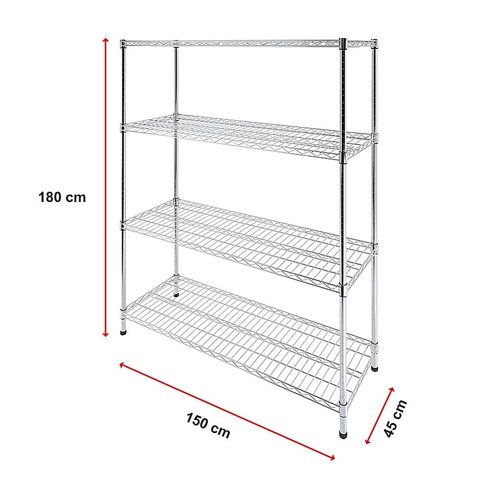 Modular Wire Storage 150x45cm Steel Shelving Chrome With Fixed Legs For Garage Warehouse Or Kitchen V63-841171