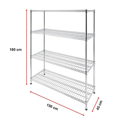 Modular Wire Storage 150x45cm Steel Shelving Chrome With Fixed Legs For Garage Warehouse Or Kitchen V63-841171