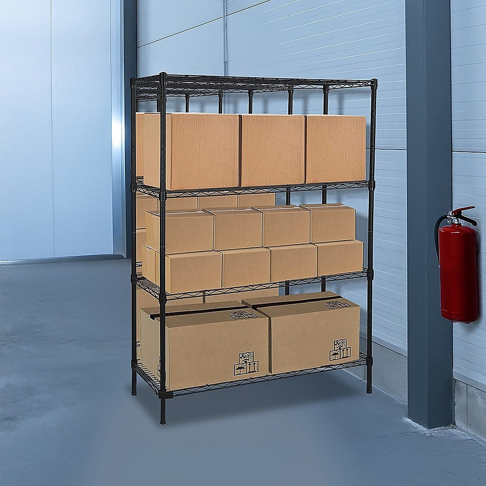 Modular Wire Storage 150x45cm Steel Shelving Black With Fixed Legs For Garage Warehouse Or Kitchen V63-841181