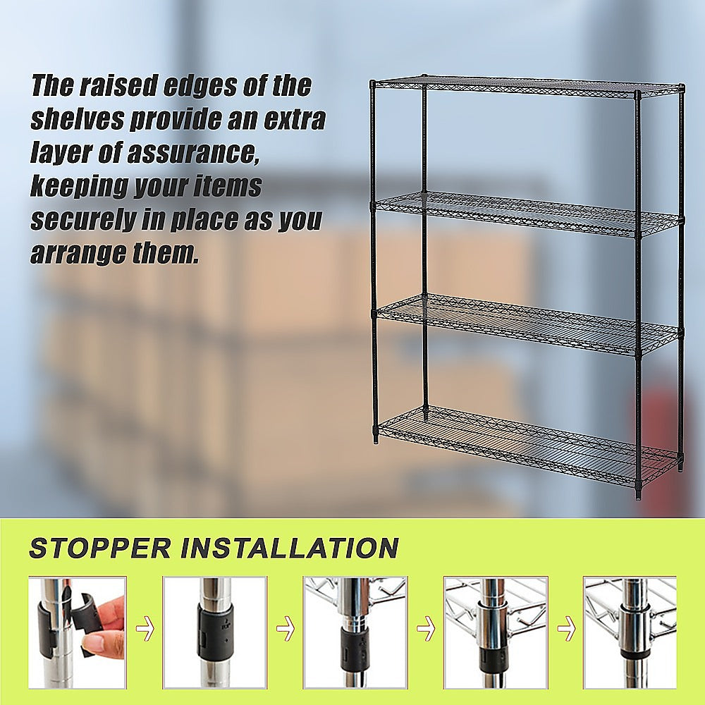 Modular Wire Storage 150x45cm Steel Shelving Black With Fixed Legs For Garage Warehouse Or Kitchen V63-841181