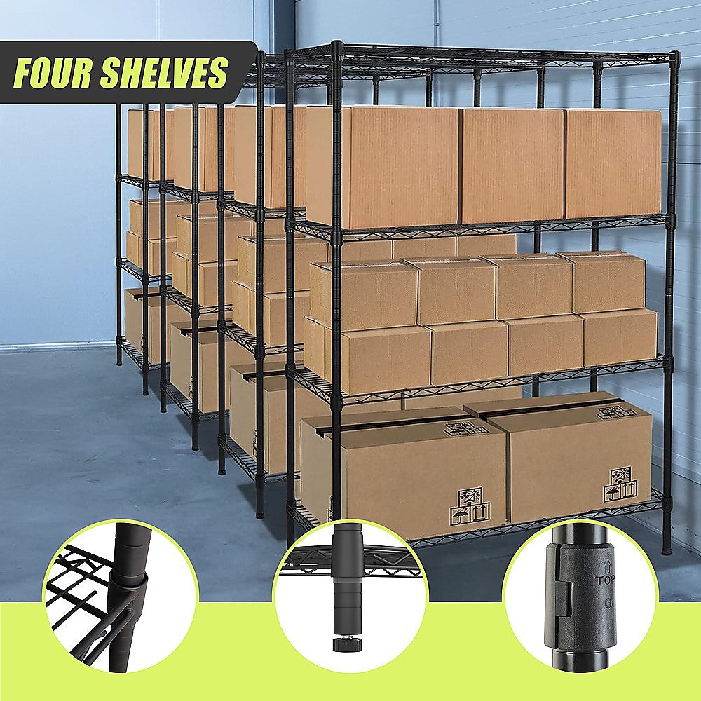 Modular Wire Storage 150x45cm Steel Shelving Black With Fixed Legs For Garage Warehouse Or Kitchen V63-841181