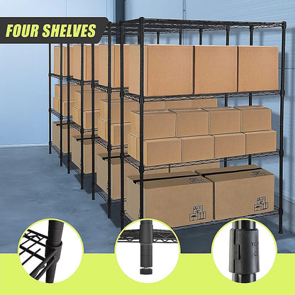 Modular Wire Storage 150x45cm Steel Shelving Black With Fixed Legs For Garage Warehouse Or Kitchen V63-841181