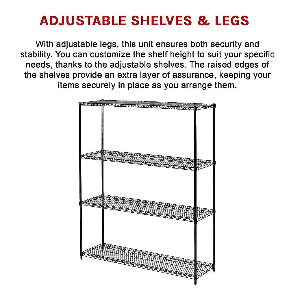 Modular Wire Storage 150x45cm Steel Shelving Black With Fixed Legs For Garage Warehouse Or Kitchen V63-841181