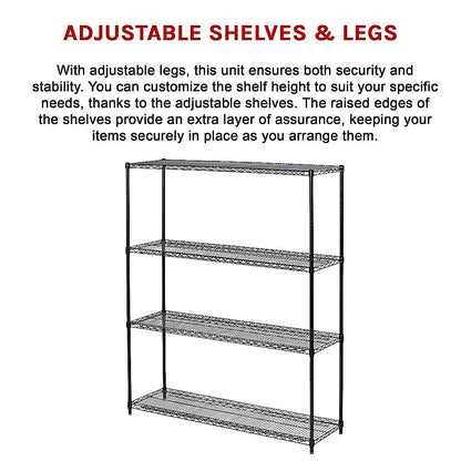 Modular Wire Storage 150x45cm Steel Shelving Black With Fixed Legs For Garage Warehouse Or Kitchen V63-841181