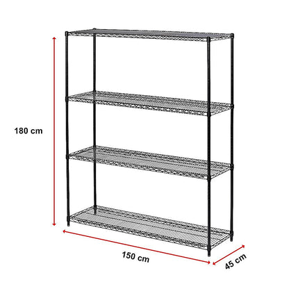 Modular Wire Storage 150x45cm Steel Shelving Black With Fixed Legs For Garage Warehouse Or Kitchen V63-841181