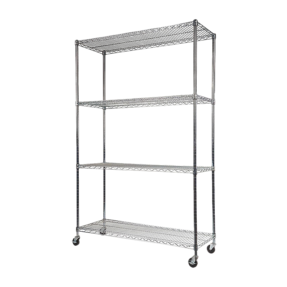 Modular Wire Storage 150x45cm Steel Shelving Chrome With Wheels For Garage Warehouse Or Kitchen Organisation V63-841191