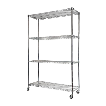 Modular Wire Storage 150x45cm Steel Shelving Chrome With Wheels For Garage Warehouse Or Kitchen Organisation V63-841191