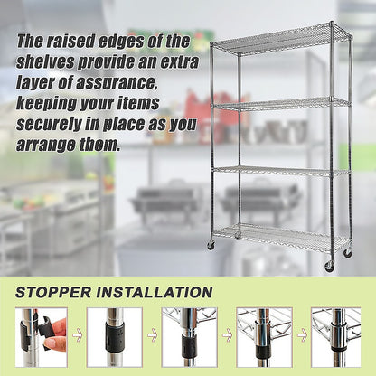Modular Wire Storage 150x45cm Steel Shelving Chrome With Wheels For Garage Warehouse Or Kitchen Organisation V63-841191