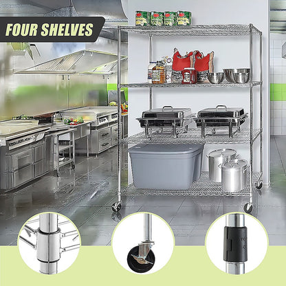 Modular Wire Storage 150x45cm Steel Shelving Chrome With Wheels For Garage Warehouse Or Kitchen Organisation V63-841191