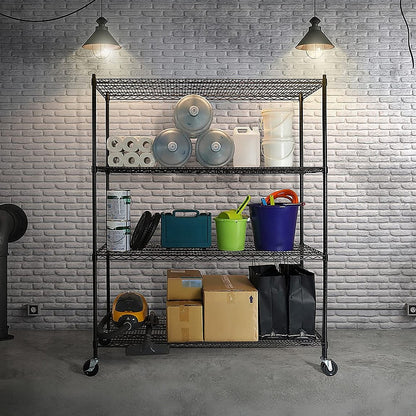 Modular Wire Storage 150x45cm Steel Shelving Black With Wheels For Garage Warehouse Or Kitchen Organisation V63-841201