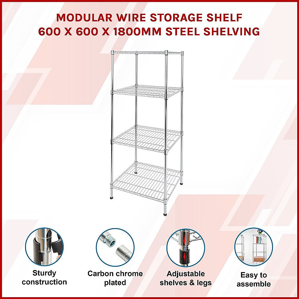 Modular Wire Storage 60x60cm Steel Shelving Chrome With Fixed Legs For Garage Warehouse Or Kitchen V63-841221