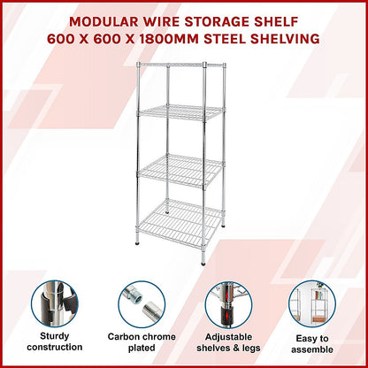 Modular Wire Storage 60x60cm Steel Shelving Chrome With Fixed Legs For Garage Warehouse Or Kitchen V63-841221