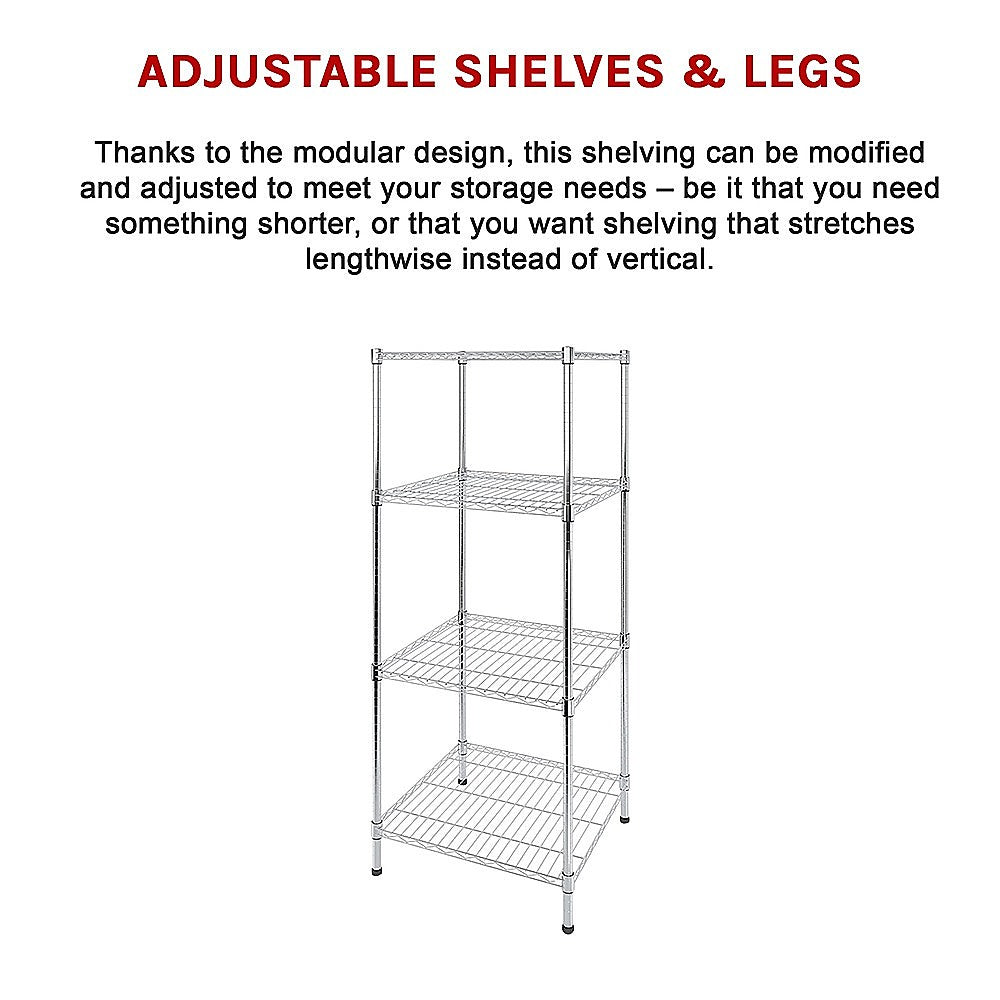 Modular Wire Storage 60x60cm Steel Shelving Chrome With Fixed Legs For Garage Warehouse Or Kitchen V63-841221