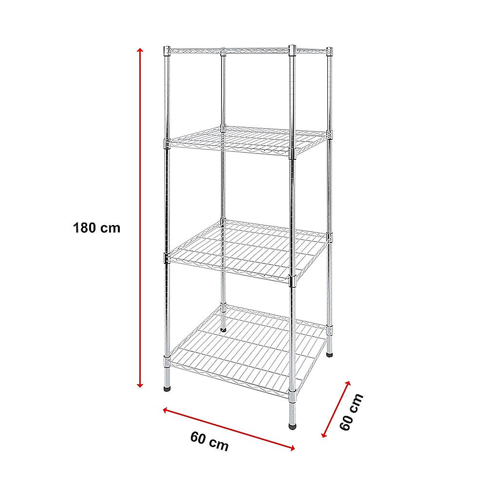 Modular Wire Storage 60x60cm Steel Shelving Chrome With Fixed Legs For Garage Warehouse Or Kitchen V63-841221