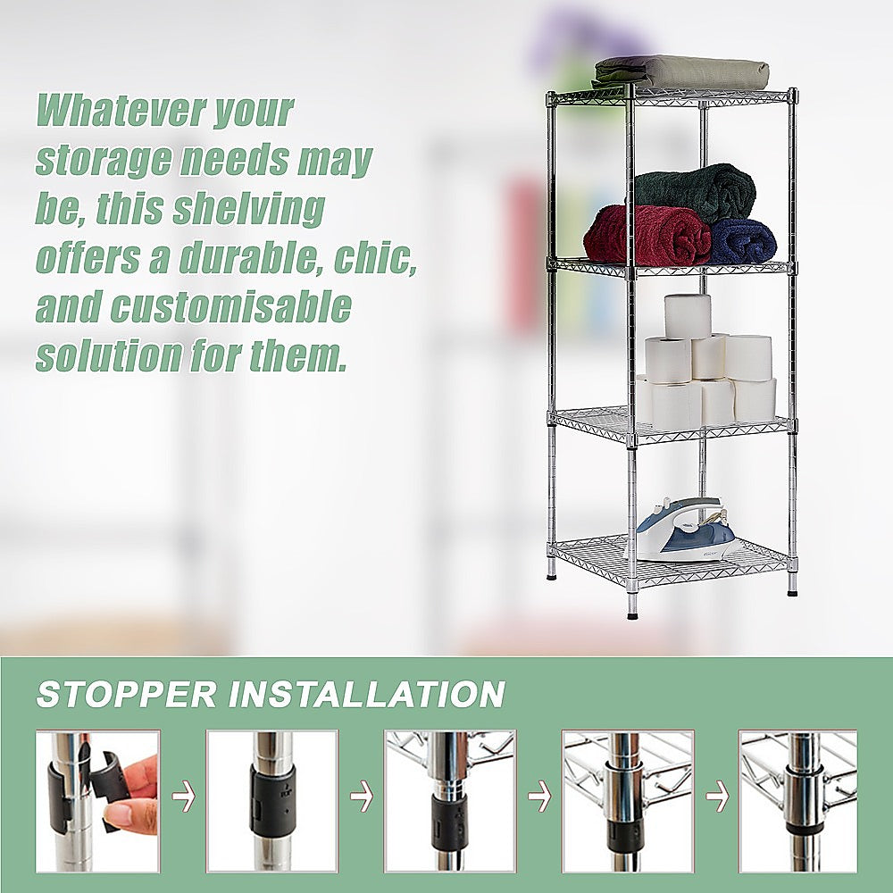 Modular Wire Storage 60x60cm Steel Shelving Chrome With Fixed Legs For Garage Warehouse Or Kitchen V63-841221