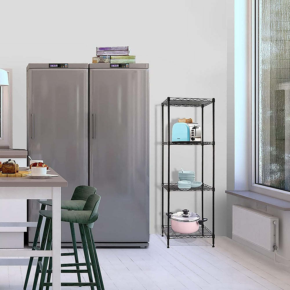 Modular Wire Storage 60x60cm Steel Shelving Black With Fixed Legs For Garage Warehouse Or Kitchen Organisation V63-841231