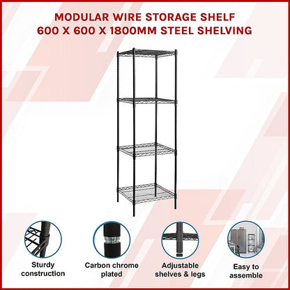 Modular Wire Storage 60x60cm Steel Shelving Black With Fixed Legs For Garage Warehouse Or Kitchen Organisation V63-841231