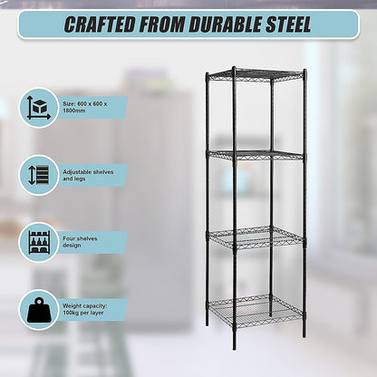 Modular Wire Storage 60x60cm Steel Shelving Black With Fixed Legs For Garage Warehouse Or Kitchen Organisation V63-841231