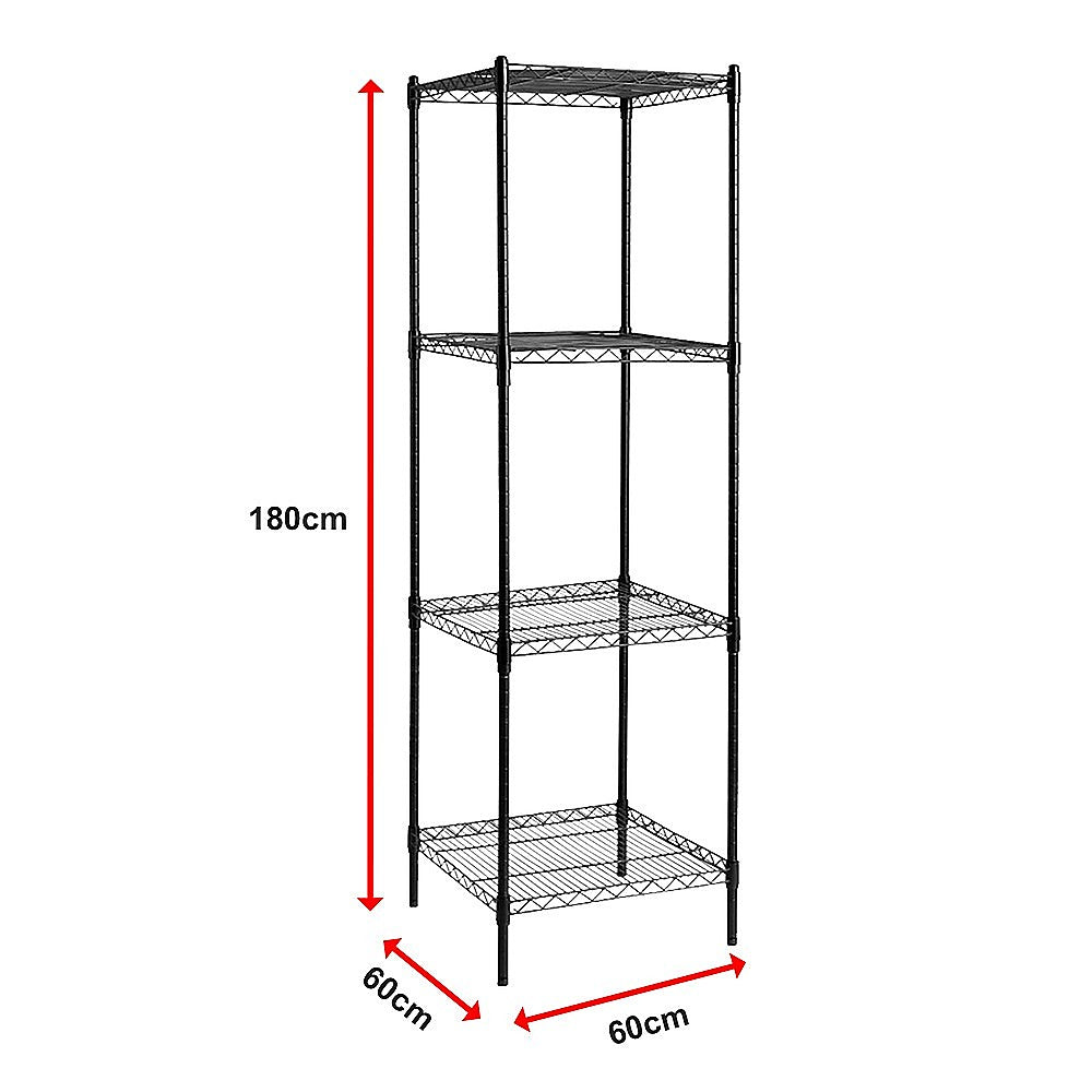 Modular Wire Storage 60x60cm Steel Shelving Black With Fixed Legs For Garage Warehouse Or Kitchen Organisation V63-841231
