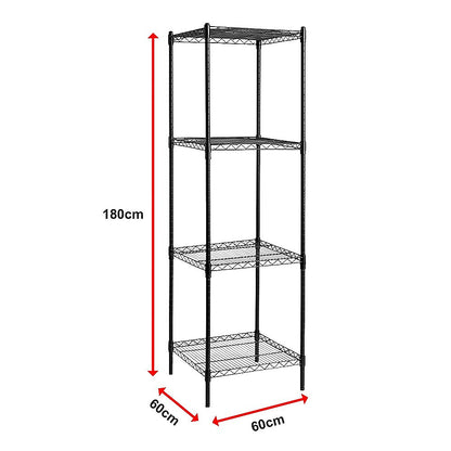 Modular Wire Storage 60x60cm Steel Shelving Black With Fixed Legs For Garage Warehouse Or Kitchen Organisation V63-841231
