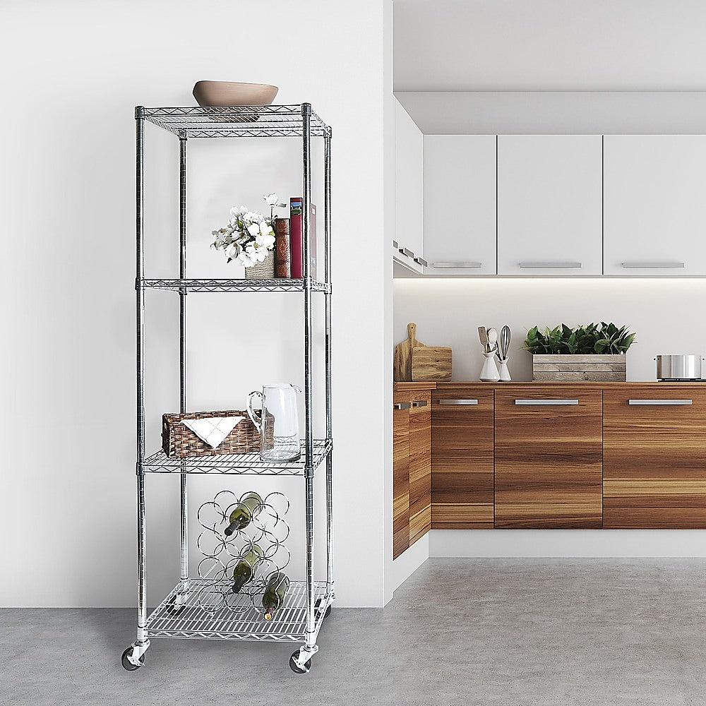 Modular Wire Storage 60x60cm Steel Shelving Chrome With Wheels For Garage Warehouse Or Kitchen Organisation V63-841241