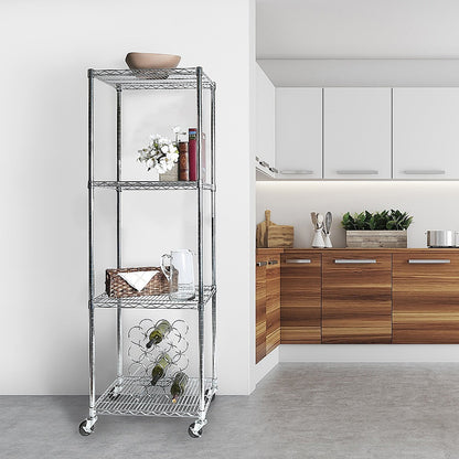Modular Wire Storage 60x60cm Steel Shelving Chrome With Wheels For Garage Warehouse Or Kitchen Organisation V63-841241