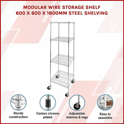 Modular Wire Storage 60x60cm Steel Shelving Chrome With Wheels For Garage Warehouse Or Kitchen Organisation V63-841241