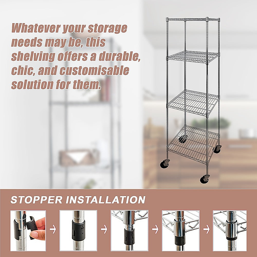 Modular Wire Storage 60x60cm Steel Shelving Chrome With Wheels For Garage Warehouse Or Kitchen Organisation V63-841241