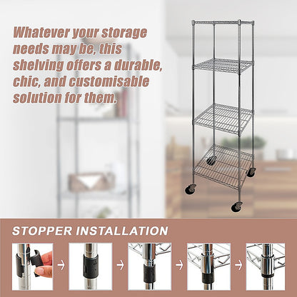Modular Wire Storage 60x60cm Steel Shelving Chrome With Wheels For Garage Warehouse Or Kitchen Organisation V63-841241
