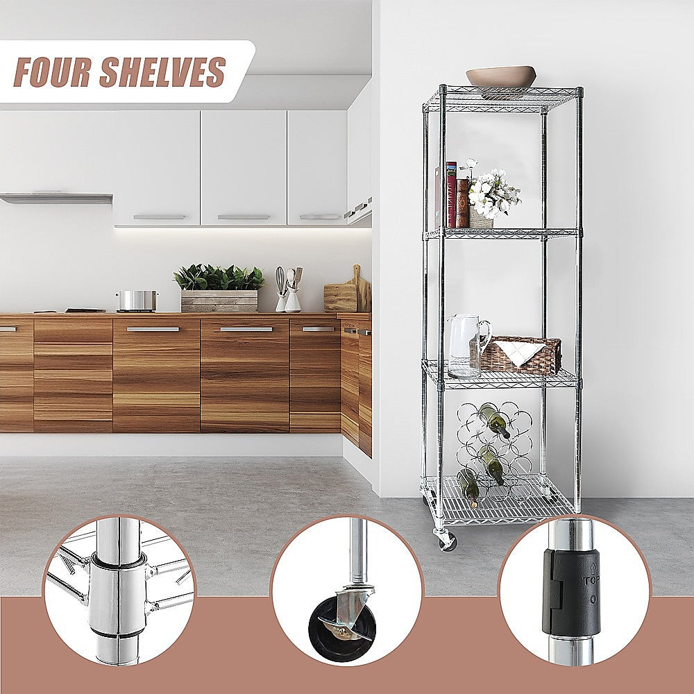 Modular Wire Storage 60x60cm Steel Shelving Chrome With Wheels For Garage Warehouse Or Kitchen Organisation V63-841241