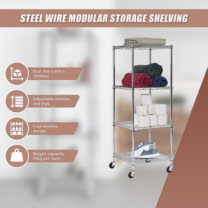 Modular Wire Storage 60x60cm Steel Shelving Chrome With Wheels For Garage Warehouse Or Kitchen Organisation V63-841241
