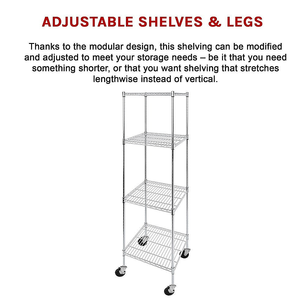 Modular Wire Storage 60x60cm Steel Shelving Chrome With Wheels For Garage Warehouse Or Kitchen Organisation V63-841241