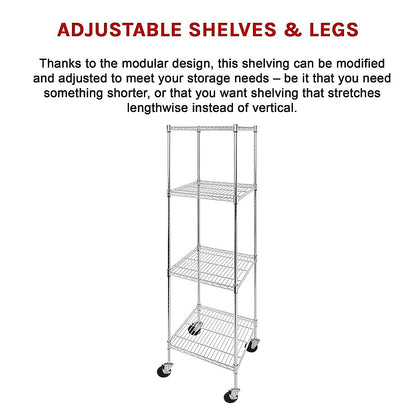Modular Wire Storage 60x60cm Steel Shelving Chrome With Wheels For Garage Warehouse Or Kitchen Organisation V63-841241