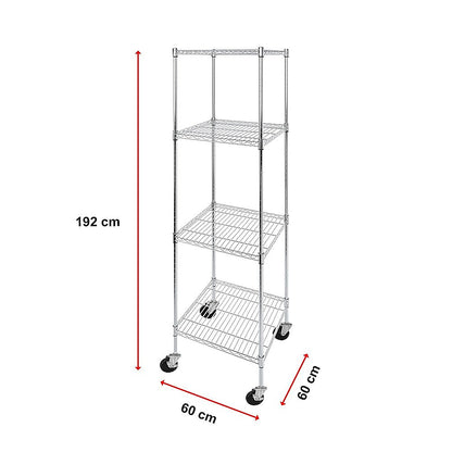 Modular Wire Storage 60x60cm Steel Shelving Chrome With Wheels For Garage Warehouse Or Kitchen Organisation V63-841241