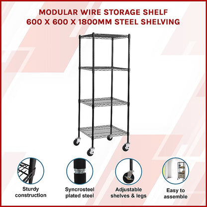Modular Wire Storage 60x60cm Steel Shelving Black With Wheels For Garage Warehouse Or Kitchen Organisation V63-841251