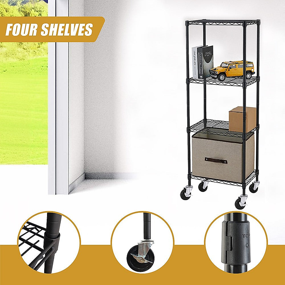 Modular Wire Storage 60x60cm Steel Shelving Black With Wheels For Garage Warehouse Or Kitchen Organisation V63-841251