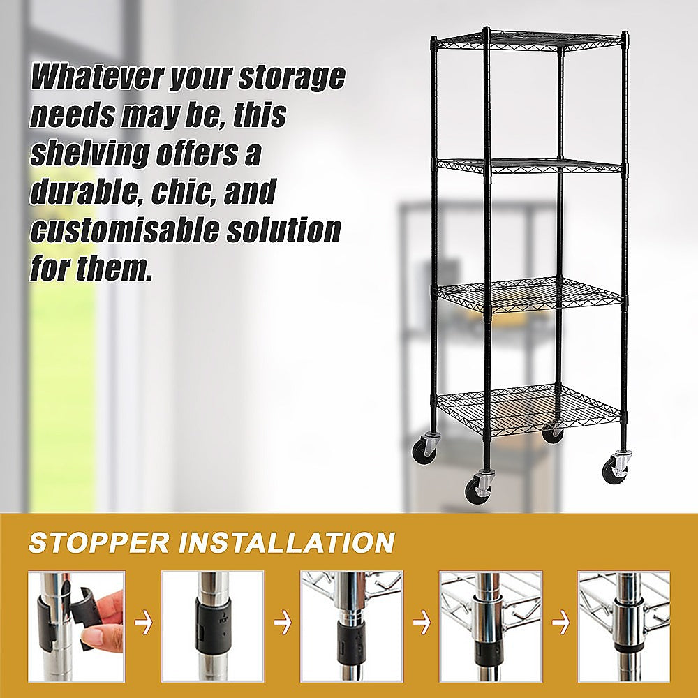 Modular Wire Storage 60x60cm Steel Shelving Black With Wheels For Garage Warehouse Or Kitchen Organisation V63-841251